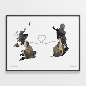 Britain to Finland Print, finnisches Geschenk, Marmor zwei Länder Karte Poster, UK Wandkunst, kontinentale Liebe, C22-259