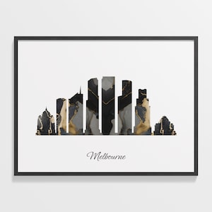 Melbourne Skyline Print, Marble Cityscape, Australia Wall Art Poster, Gold Skyline, Cityscape Print, C28-196
