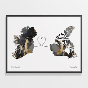 Irland, Kanada Druck, Kanadisches Geschenk, Marmor Zwei Länder Karte Poster, Reisekunst, Auslandsgeschenk, Studieren im Ausland, C22-1027