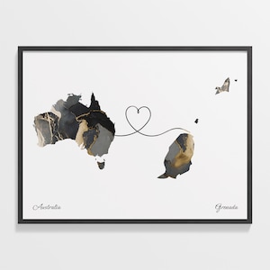 Australien Grenada Druck, Geschenk Griechisch, Marmor Zwei Länder Karte Poster, Reisekunst, Ferngeschenk, C22-865