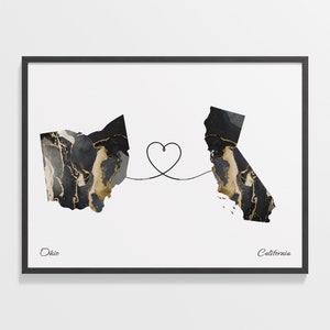 Ohio to California Print, kalifornische Geschenk, Marmor zwei Länder Karte Poster, Reisekunst, Freundschaft Karte, C22-1511