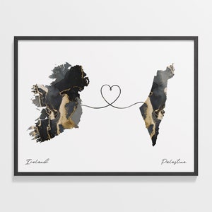 Irland Palästina Druck, Pakistan Geschenk, Marmor Zwei Länder Karte Poster, Reisekunst, Lückenjahr, C22-1134