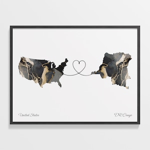 USA DR Kongo Druck, kongolesische Geschenk, Marmor zwei Länder Karte Poster, US Wandkunst, digitale Nomade, C22-51