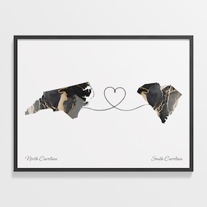 North Carolina South Carolina Map Print: Marble State Art