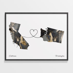 California to Washington Print, Washingtonian Gift, Marble Two Countries Map Poster, Travel Art, Cultural Roots Gift, C22-1243