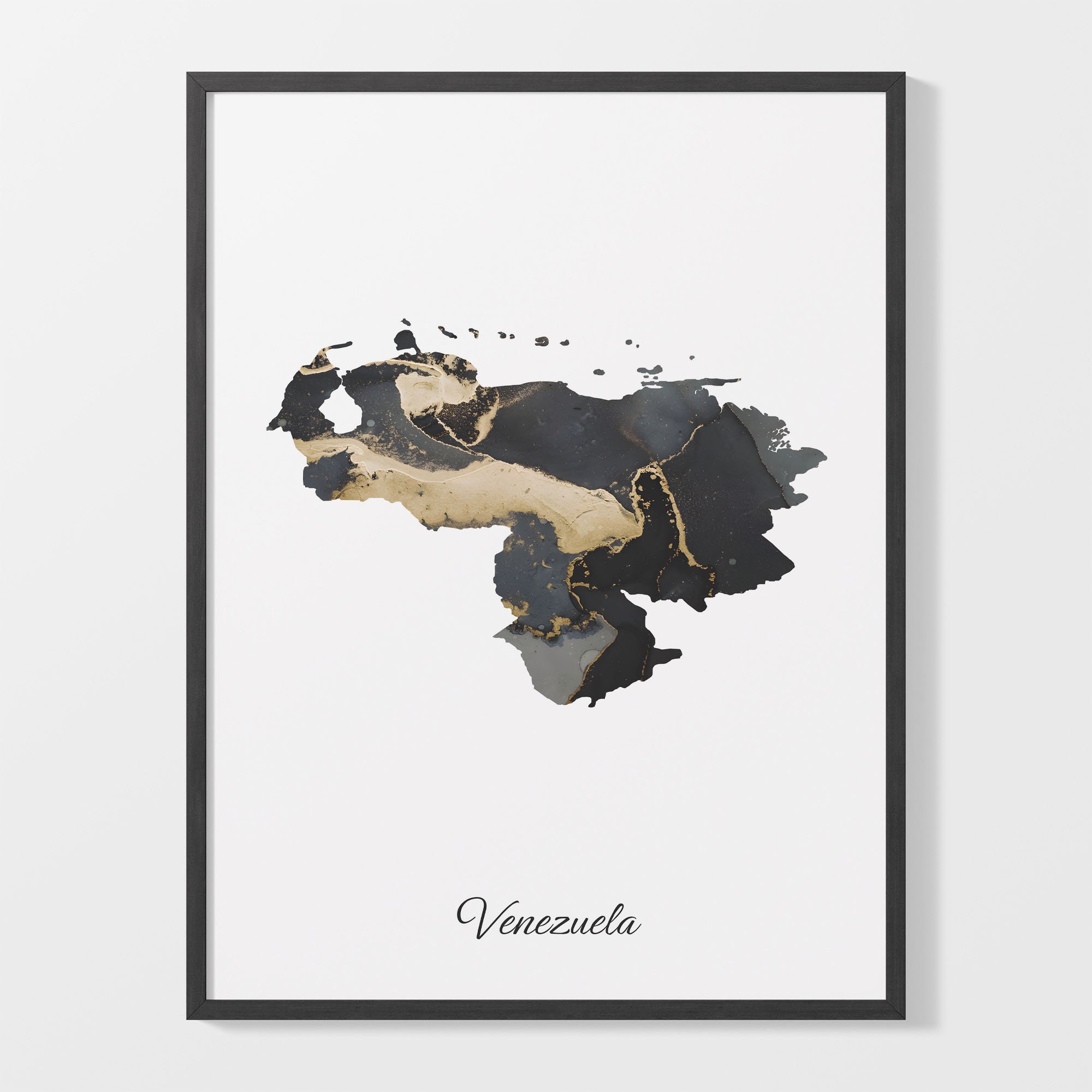 Venezuela Art Print, Venezuelan Map Poster, Elegant Country Artwork, Black and Gold VE Painting, Modern art piece, C25-194