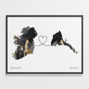 Impression d'Irlande vers l'Érythrée, cadeau pour l'Érythrée, affiche de carte de deux pays en marbre, art du voyage, amour continental, C22-1051