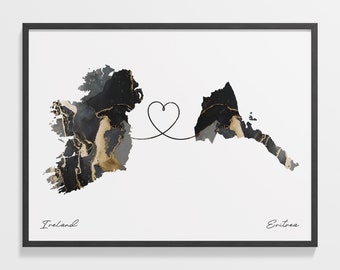 Ireland Eritrea Map Print: Continental Love Travel Art