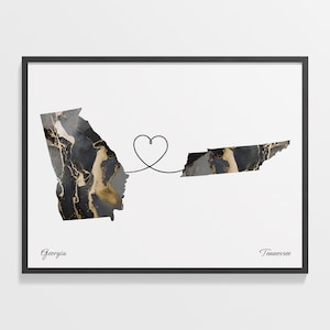 Georgia to Tennessee Print, Tennessean Gift, Marble Two Countries Map Poster, Travel Art, Travel, C22-1602