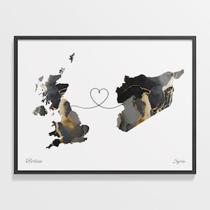Großbritannien nach Syrien Druck, syrische Geschenk, Marmor Zwei Länder Karte Poster, UK Wandkunst, Umzug, C22-375