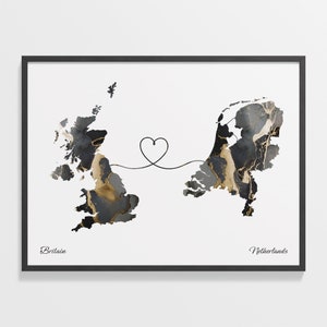 Großbritannien, Niederlande, Niederlande Geschenk, Marmor Zwei Länder Karte Poster, Großbritannien Wandkunst, Expat Karte, C22-329