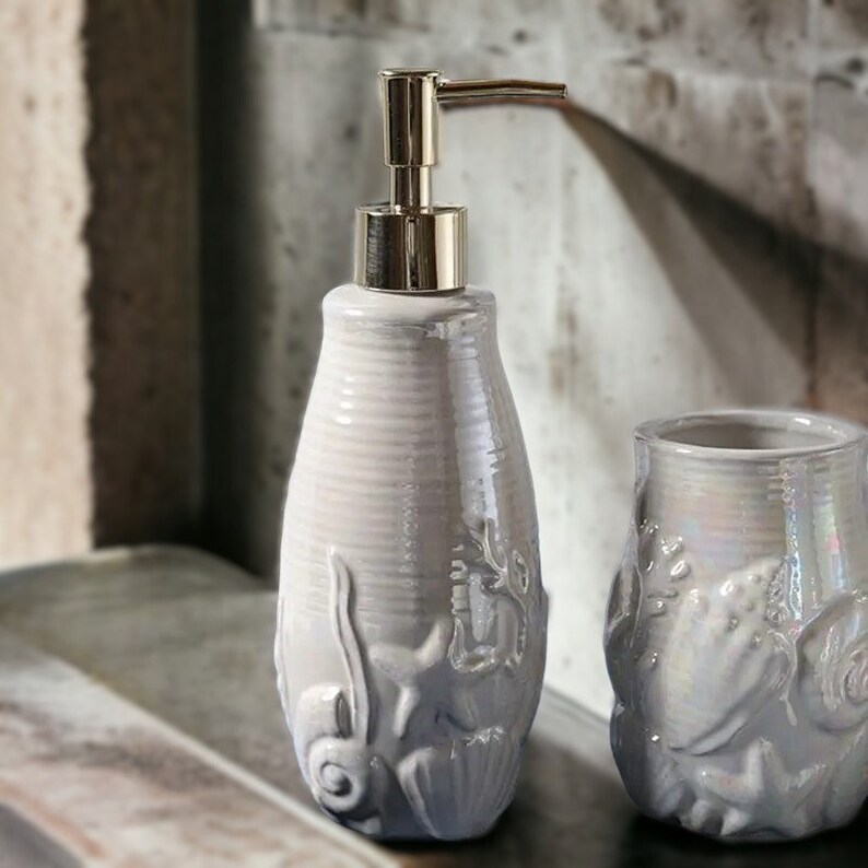 Ceramic Coral Bathroom Accessories Set Handmade Bathroom Storage and ...