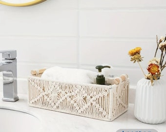 Set of 2 Rectangle Woven Basket | Handmade Boho Bathroom Decor Tray | Unique Summer Home Cabinet Organiser Box | Bedroom Home Decor Gift