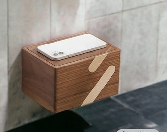 Unique Wood Toilet Roll Paper Holder | Wall Mount Tissue Roll Home Decor | Handmade Minimalist Bathroom Accessories | Bathroom Tissue Holder