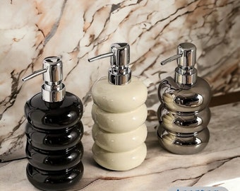 Handmade Ceramic Bathroom Soap Bottles | Reusable Shampoo Conditioner Body Wash Bottles | Minimalist Soap Dispenser | Unique Bathroom Decor