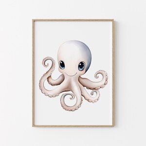 Affiche chambre bébé - Pieuvre - Poster animal mignon - Idée cadeau de naissance