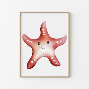 Poster chambre enfant - Décoration chambre bébé - Etoile de mer - Animaux de la mer - Idée cadeau naissance