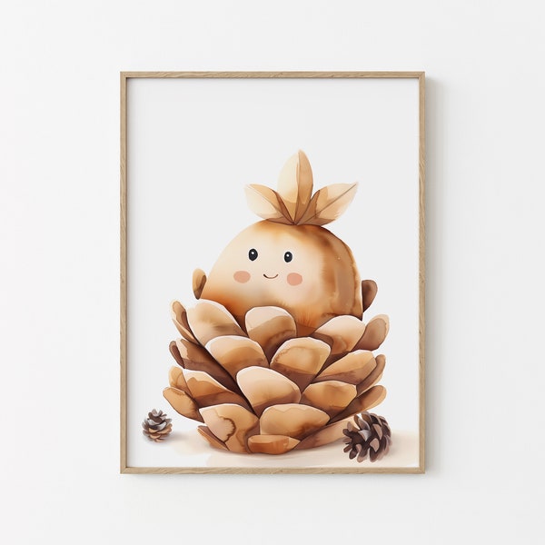 Affiche chambre enfant - Animaux de la forêt - Pomme de pin -  Décoration murale imprimable bébé - Idée cadeau de naissance