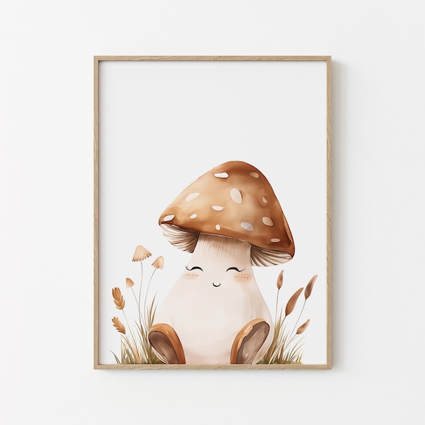 Affiche chambre enfant - Animaux de la forêt - Champignon -  Décoration murale imprimable bébé - Idée cadeau de naissance