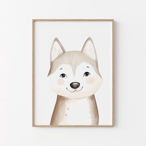 Poster husky - illustration - décoration murale pour chambre d&#39;enfant - cadeau de naissance - animaux nurserie