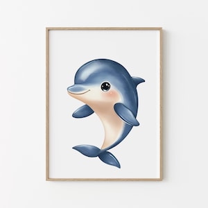 Poster chambre enfant - Dauphin - Animaux de la mer - Idée déco chambre bébé - Idée cadeau de naissance