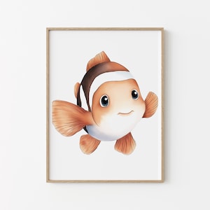 Cartel chambre enfant - Payaso de Poisson - Animaux de la mer - Animal mignon - chambre bébé - idée cadeau de naissance