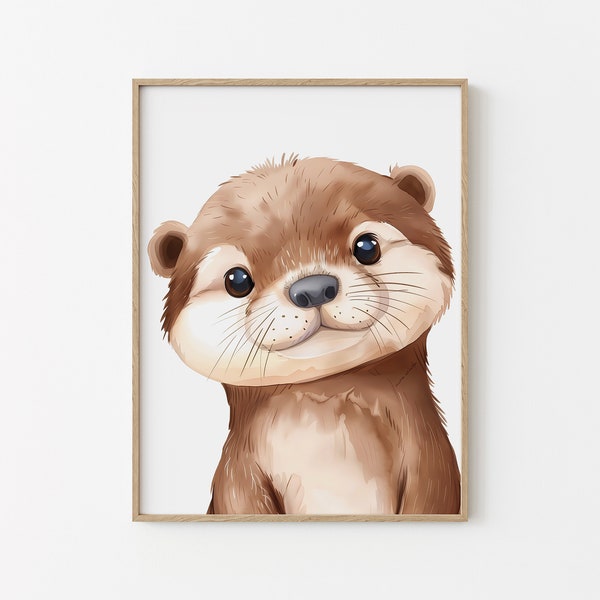 Affiche chambre enfant - Animaux de la forêt - Loutre -  Décoration murale imprimable bébé - Idée cadeau de naissance