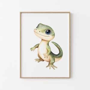 Affiche chambre enfant - Lézard vert - Reptil - Décoration murale imprimable bébé - Idée cadeau de naissance