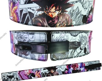 Cinturón de levantamiento de pesas personalizado inspirado en el anime - Cinturón de cuero para levantamiento de pesas con panel de manga Dark Saiyan de 10 mm/13 mm con hebilla de aleación premium