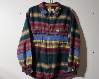 90s Guess men's striped zip lightweight shirt jacket shacket sz M