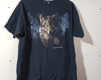 Vintage Wolf Graphic black T Shirt short sleeve tee, mens size XL, watson lake yukon