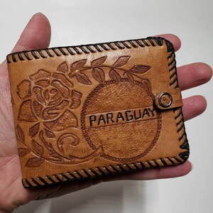 CARTERA DE CUERO CON HERRAMIENTAS plegable marrón vintage, unisex floral de los años 80