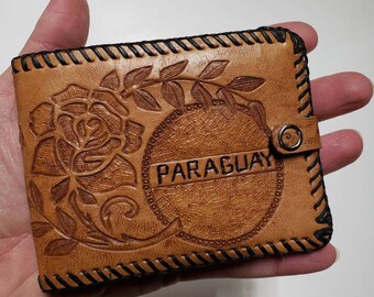 Vintage Brown Bifold TOOLED LEATHER WALLET, 1980s Floral Unisex