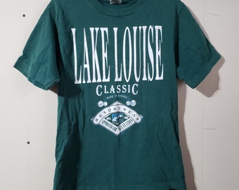 Vintage Lake Louise Spellout Graphic green T Shirt short sleeve tee, mens size S