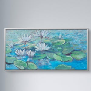 Water Lilies Oil Painting, Lilly Pond Impressionist Canvas Wall Art