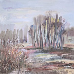 Abstract Autumn Forest Oil Painting: 50x50cm Canvas Landscape