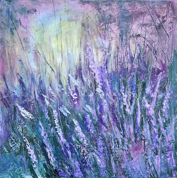 Lavender Field Digital Print Art, Abstract Purple Flowers Wall Art