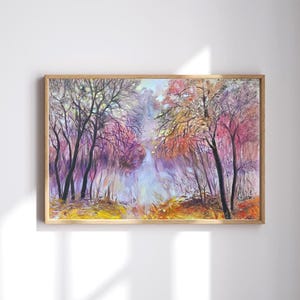 Dipinto a olio originale su tela raffigurante una foresta autunnale: arte paesaggistica colorata, scena autunnale da parete