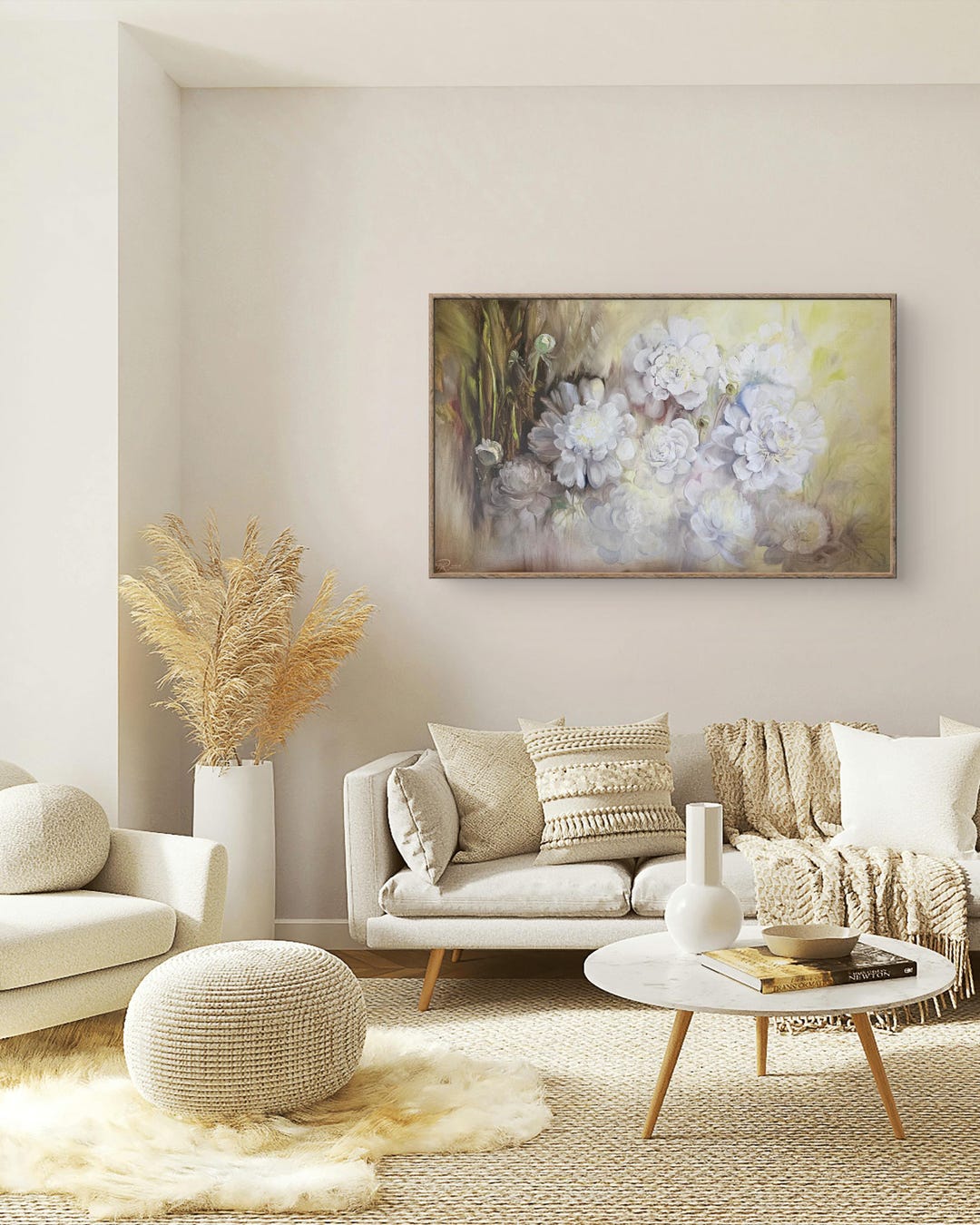 White Peonies Oil Painting, White Peonies Wall Art, Romantic Hand ...