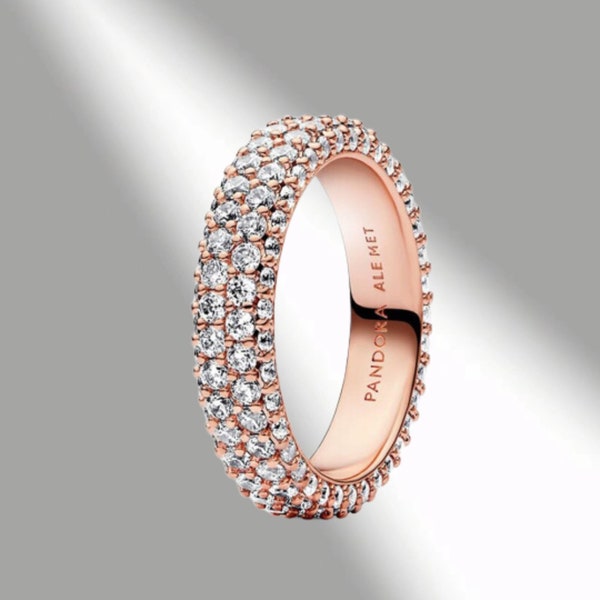 S925 Sterling Silber Pandora-kompatibler Hochzeits-/Valentinstag-Charm-Ring: Zeitloses zweireihiges Pavé-Design von Pandora – ein schönes Geschenk für Sie