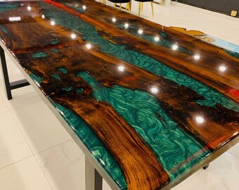 Epoxy River Table | Handmade Custom Resin Dinning Table | Resin Coffee Table | Live Edge Walnut Wood River Kitchen Table