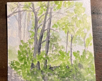 View from the front yard original watercolor painting by Jennifer St. Clair