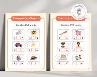 CVC Words - Missing Middle Sound | Printable Phonics Activity | A4, A5 & US Letter | Digital Download