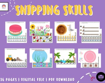 Snipping Skills Worksheets, preschool worksheet, cutting practice, fine motor skills, occupational therapy, printable workbook for kids