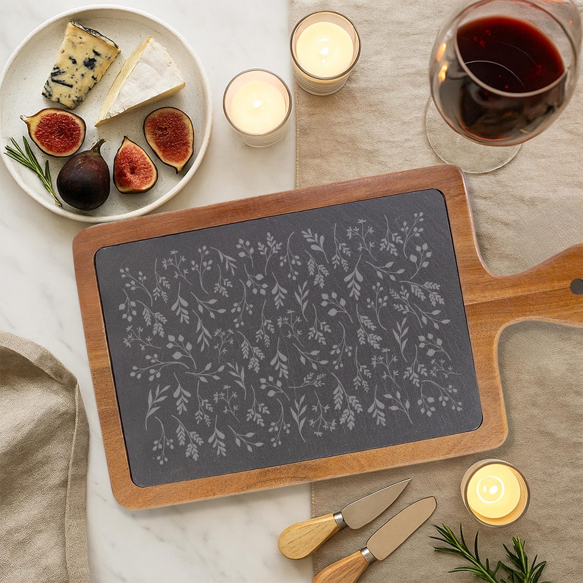 Engraved Charcuterie Board | Acacia Wood & Slate | 13 1/4" X 7 ...