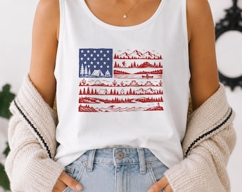 National Parks American Flag Tank Top | Unisex Heavy Cotton | Patriotic T-Shirt | 4th of July Tee | Flag Top | Independence Day