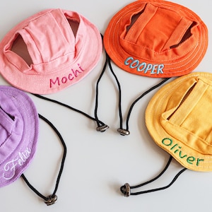 Bestickter Name Eimer Hut für Katzen, Verstellbarer Haustier Sonnenhut, personalisierte Fischerkappe für Hunde Katzen, Benutzerdefinierte Haustier Liebhaber Geschenk