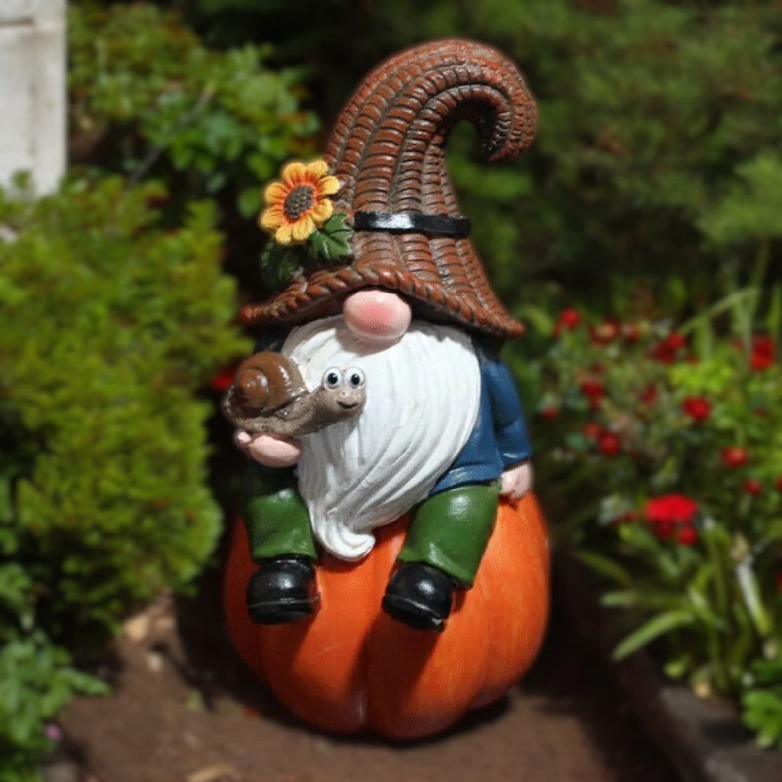 Funny Pumpkin Gnome With Snail Friend, Resin Garden Gnome, Unique — free download