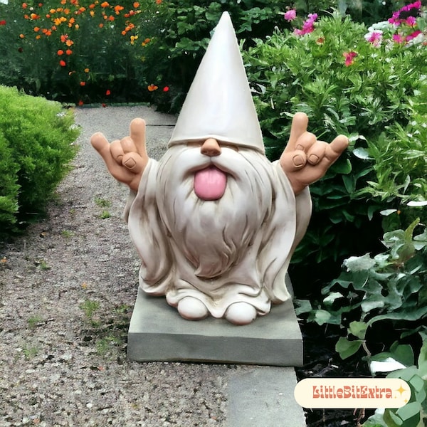 Funny Rocker Gnome, Resin Garden Gnome, Unique Garden Gnomes, Quirky Outdoor Statues, Garden Home Decor, Garden Ornament, Garden Gifts