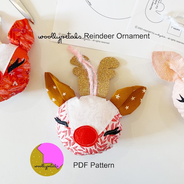 woollypetals Reindeer Ornament Pattern - PDF Digital Download